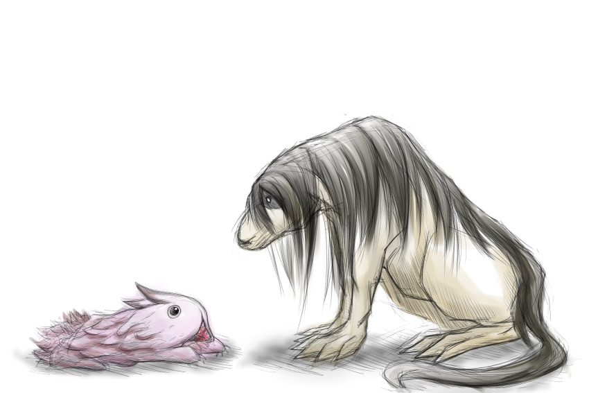 black_eyes, black_hair, commentary_request, creature, crossover, from_side, full_body, fullmetal_alchemist