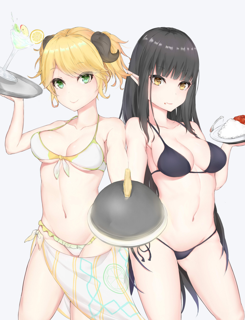 2girls, absurdres, aletta, arm_up, bangs, bare_arms, bare_shoulders, bikini