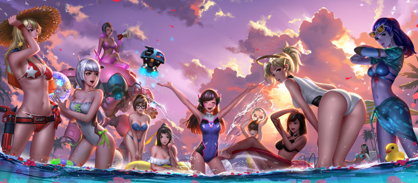 6+girls, :d, ^_^, ^o^, absurdres, adapted_costume, animal_print, arm_guards