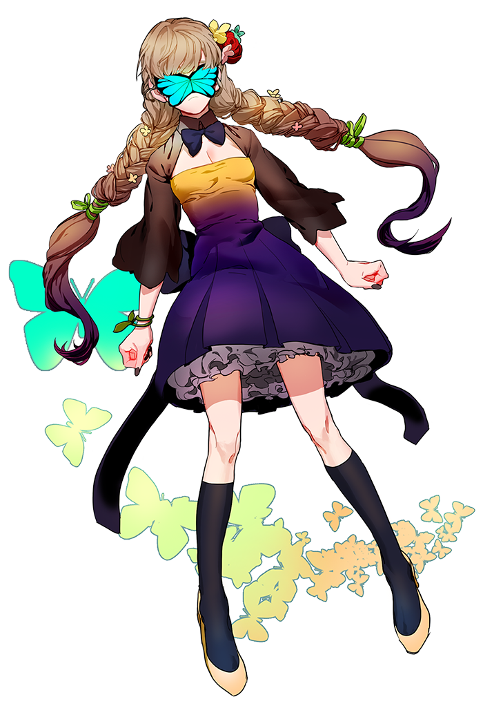 1girl, black_nails, bow, bowtie, bracelet, braid, breasts, brown_hair