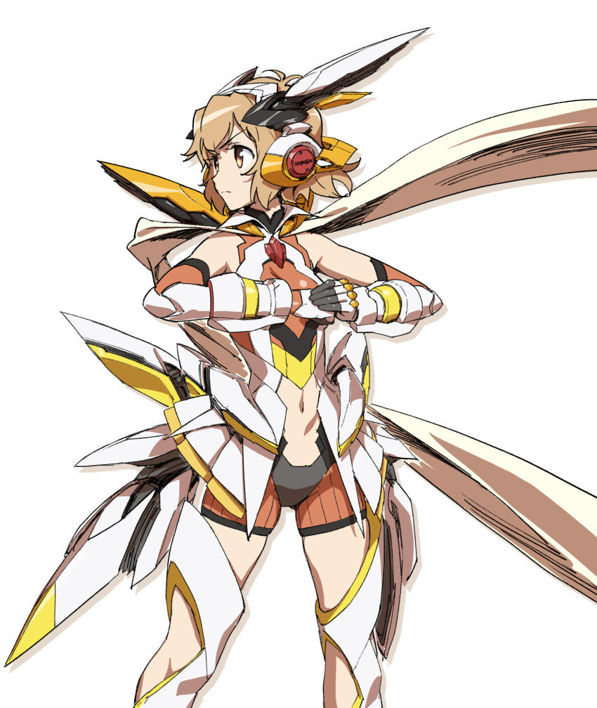 >:(, 10s, 1girl, armor, bangs, bodysuit, breasts, brown_hair