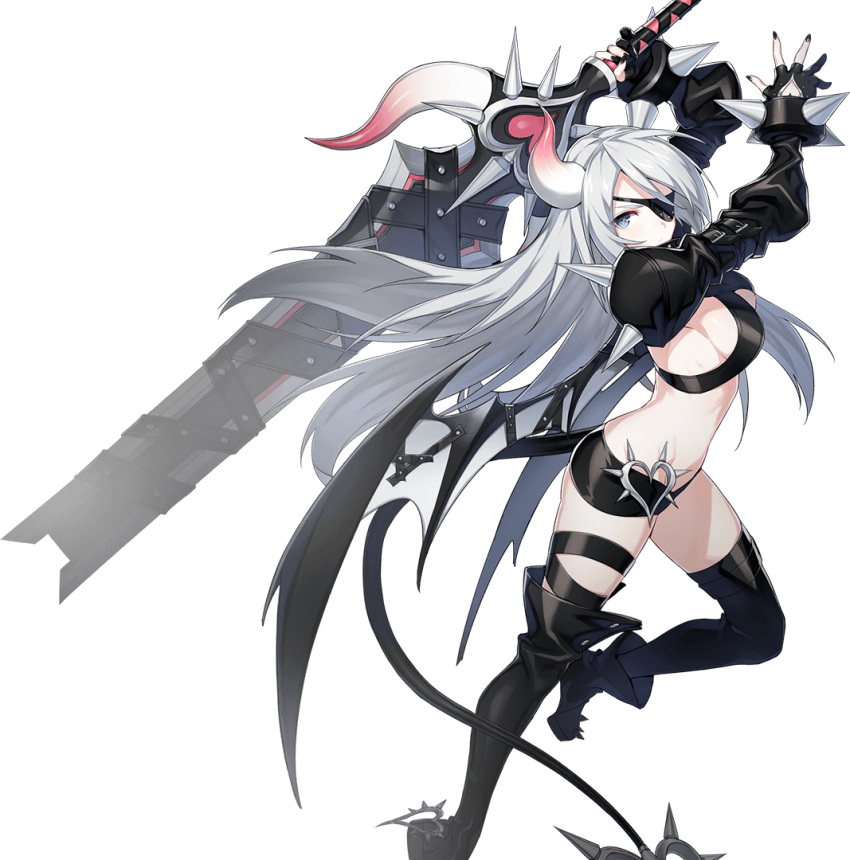 boots, bracelet, breasts, closers, demon_girl, demon_tail, demon_wings, eyepatch