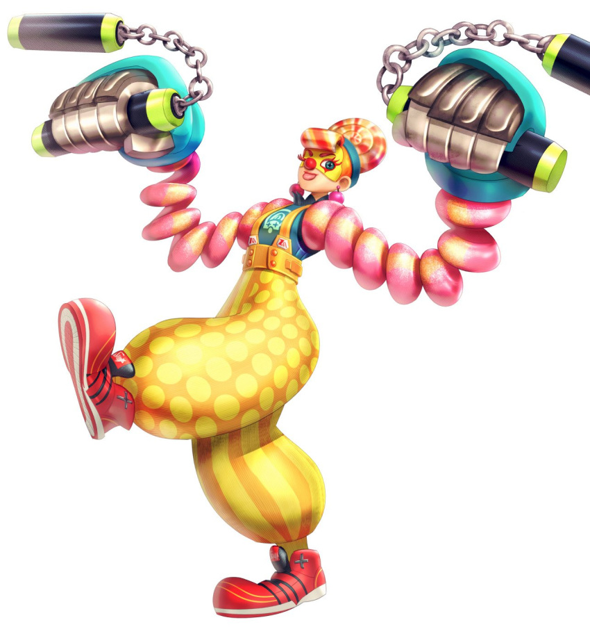 1girl, ;), ;p, al_bhed_eyes, arms_(game), asymmetrical_clothes, balloon, bangs