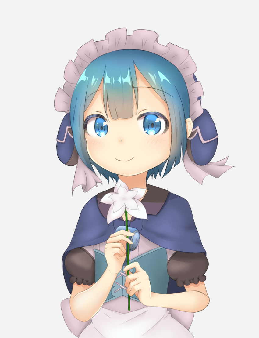 1boy, blue_eyes, blue_hair, blush, closed_mouth, eyebrows_visible_through_hair, flower, highres