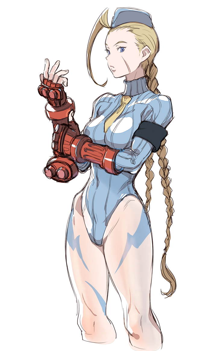 1girl, antenna_hair, blonde_hair, blue_eyes, blue_leotard, braid, cammy_white, fingerless_gloves