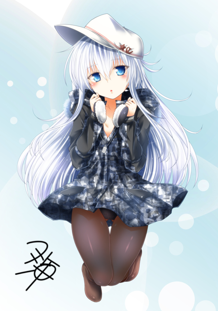1girl, :o, black_legwear, black_panties, blue_background, blue_eyes, blush, boots