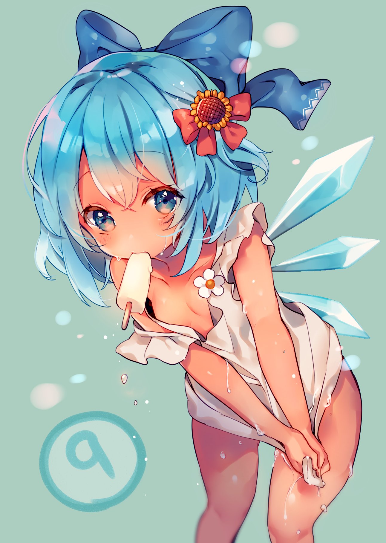 (9), 1girl, ana_(rznuscrf), apron, blue_bow, blue_eyes, blue_hair, bow
