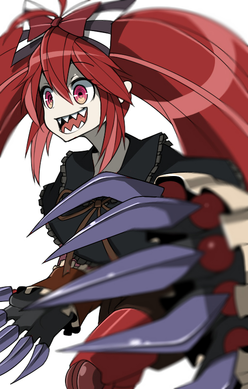 10s, 1girl, :d, antenna_hair, bow, claws, doll_joints, hair_between_eyes
