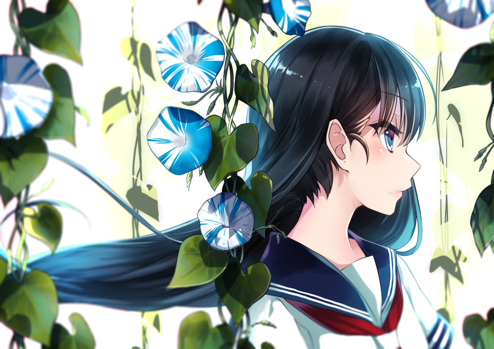 1girl, bad_id, bad_pawoo_id, bangs, black_hair, blue_eyes, blurry, closed_mouth