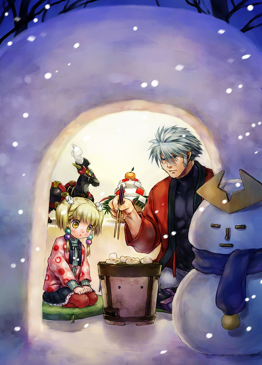 1boy, 1girl, :o, bangs, black_shirt, black_skirt, blonde_hair, blue_eyes