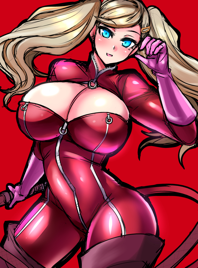 10s, 1girl, bangs, blonde_hair, blue_eyes, boots, breasts, cleavage