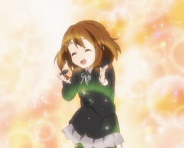 animated_gif, brown_hair, bubble, cap, castanets, closed_eyes, dancing, gif, hair_ornament, hairclip, happy_state, hirasawa_yui, instrument, k-on!, lowres, pantyhose, school_uniform, screencap, serafuku, short_hair, smile, solo, un_tan