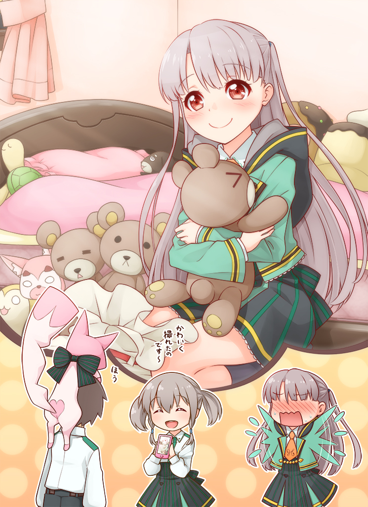 >_<, 1boy, 2girls, ^_^, afterimage, animal, animal_on_head, ayase_rin_(raramagi)