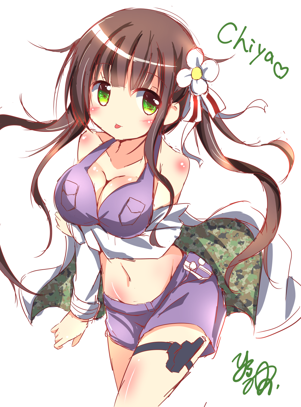 1girl, :p, bangs, bare_shoulders, blunt_bangs, blush, breast_pocket, breasts