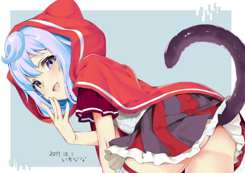 1boy, ass, bent_over, blue_hair, blush, commentary_request, dated, dress