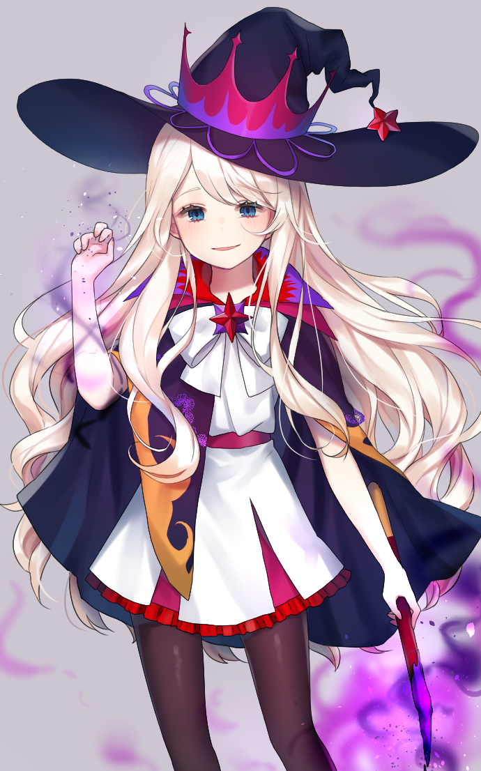 1girl, absurdly_long_hair, black_hat, black_legwear, blonde_hair, blue_eyes, blush, cookie_run