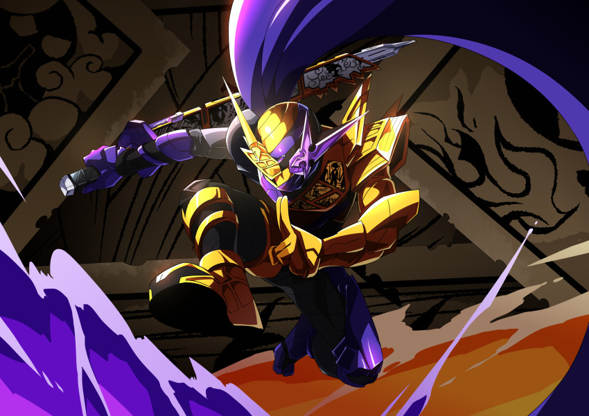 1boy, absurdres, armor, comic, hand_gesture, heterochromia, highres, kamen_rider