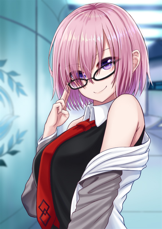 1girl, bare_shoulders, black-framed_eyewear, closed_mouth, fate/grand_order, fate_(series), glasses, looking_at_viewer