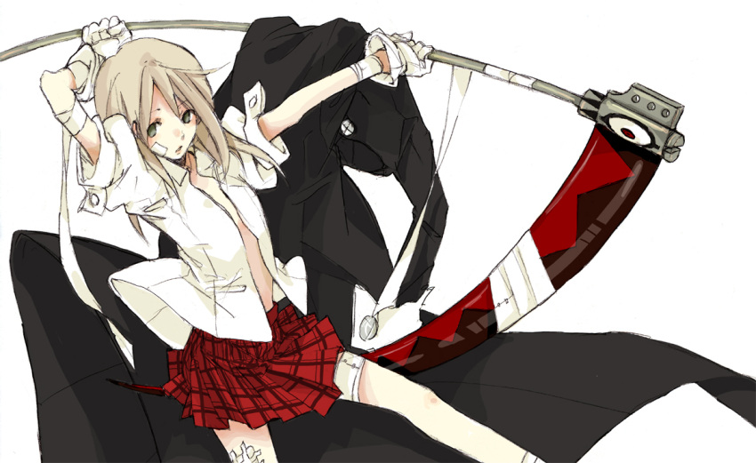 bad_id, bandage, bandages, brown_hair, coat, gloves, green_eyes, katsura_miya
