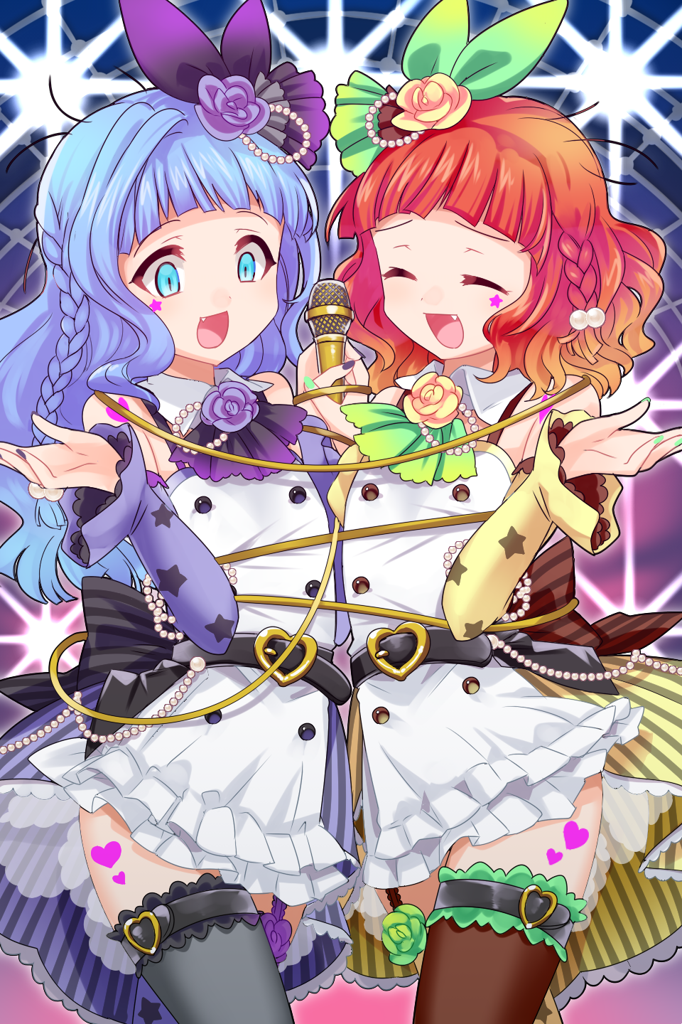 1boy, 1girl, bangs, bare_shoulders, belt, blue_eyes, blue_hair, blunt_bangs