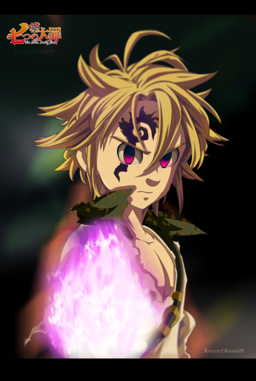 1boy, absurdres, demon, fire, highres, kozureokami20, meliodas, nanatsu_no_taizai