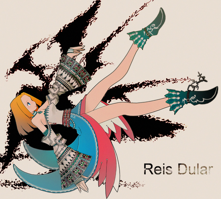 1009, 1girl, :|, adapted_costume, alternate_costume, aqua_boots, arms_at_sides, bare_shoulders