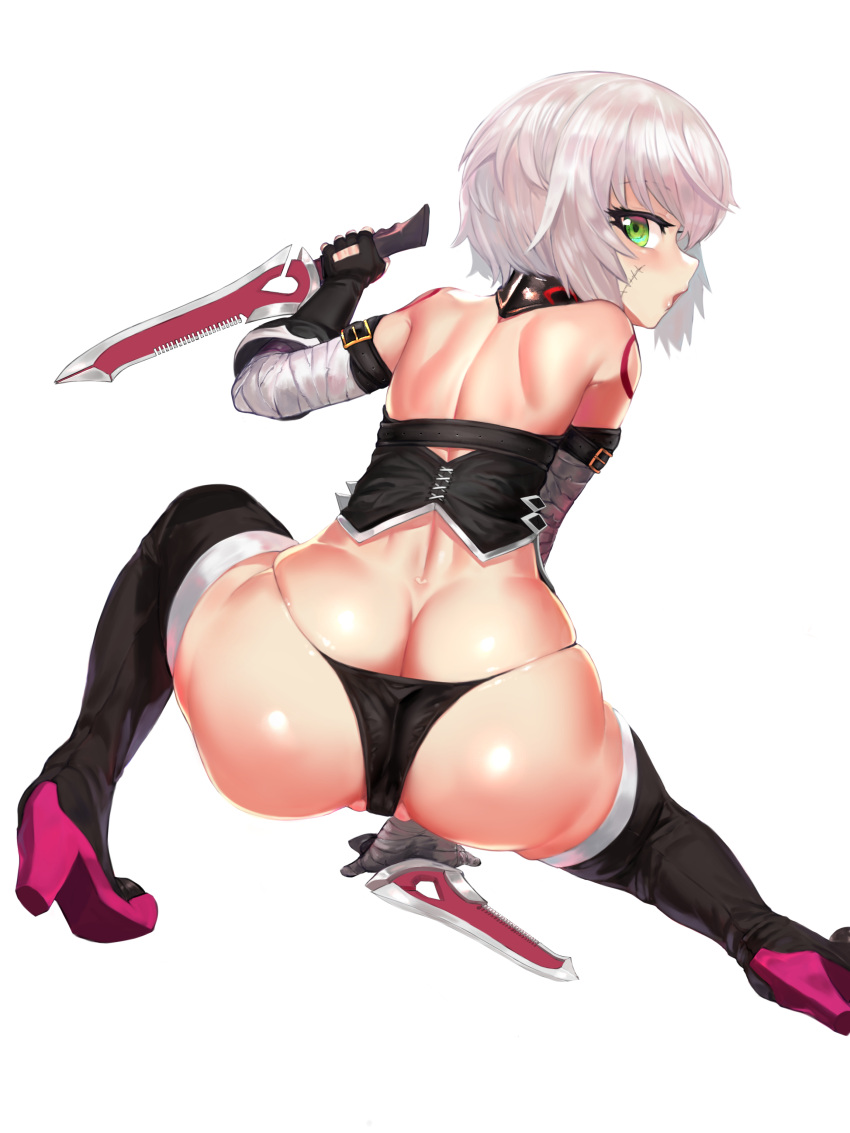 1girl, absurdres, ass, assassin_of_black, back, bandage, bandaged_arm, bare_shoulders