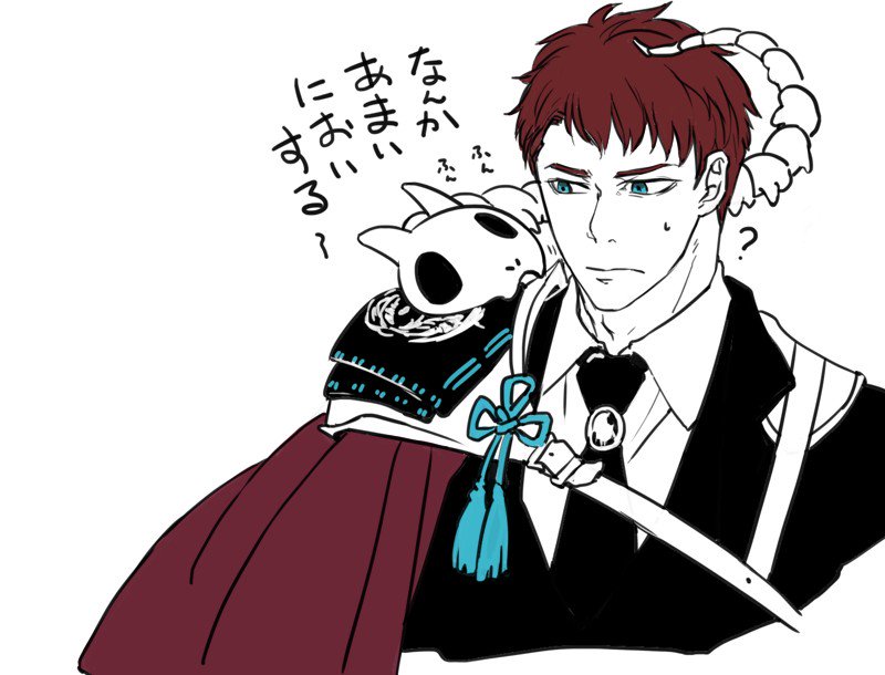 1boy, ?, armor, azuki_nagamitsu_(touken_ranbu), blue_eyes, brown_hair, cape, enemy_tantou