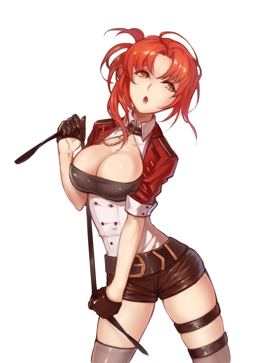 1girl, :o, aiguillette, bangs, belt, benghuai_xueyuan, black_gloves, black_shorts