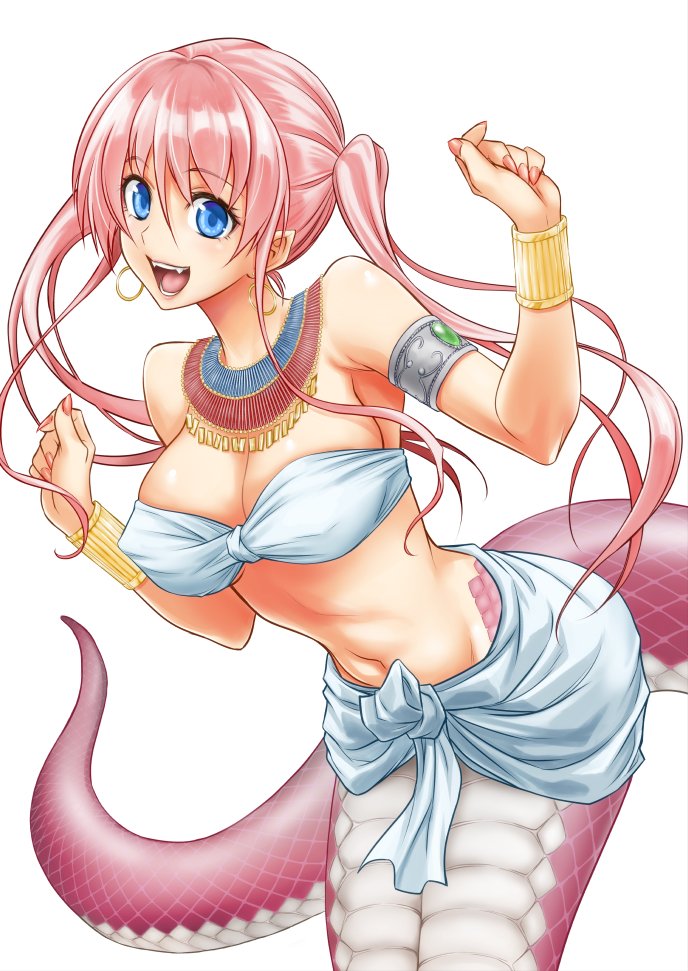 1girl, :d, aoki_kanji, armlet, bangs, blue_eyes, bra, bracelet