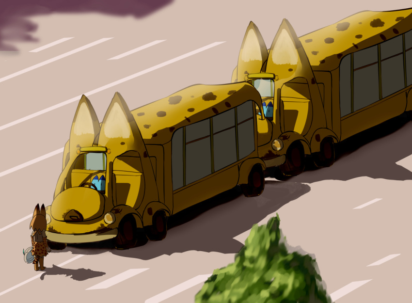 1girl, animal_ears, bee_sang_(ms0603749), bus, day, elbow_gloves, from_above, fur_collar
