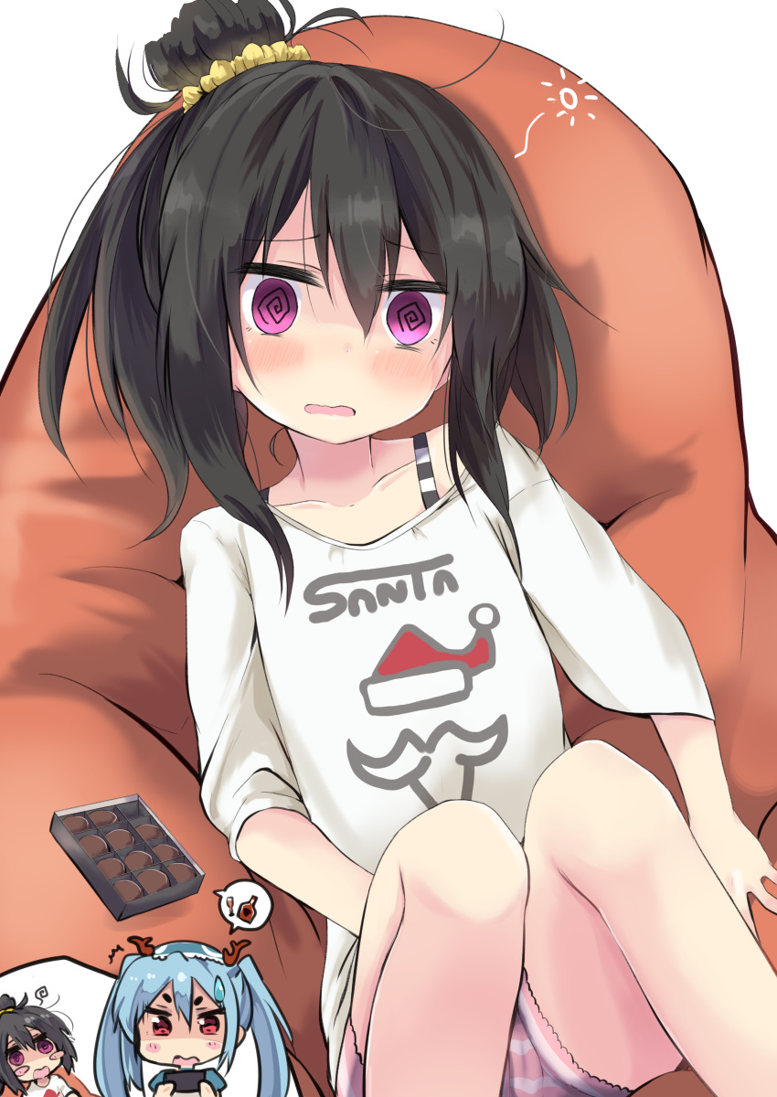 2girls, @_@, absurdres, amano_kouki, aqua_hair, black_hair, blush, bon_bon