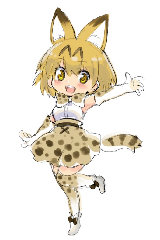 1girl, :d, animal_ears, ankle_boots, arm_at_side, armpits, bangs, belt