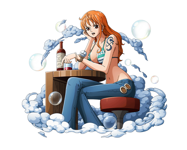 1girl, alcohol, bikini_top, blue_pants, bodskih, bottle, bracelet, breasts