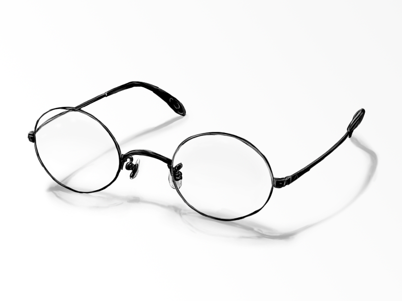 black-framed_eyewear, gintama, glasses, kemocha-han, no_humans, shimura_shinpachi, simple_background, white_background