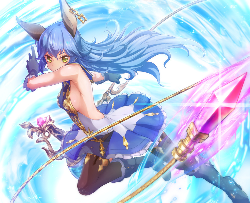 1girl, animal_ears, arm_up, armpits, backless_outfit, bare_shoulders, black_footwear, black_gloves
