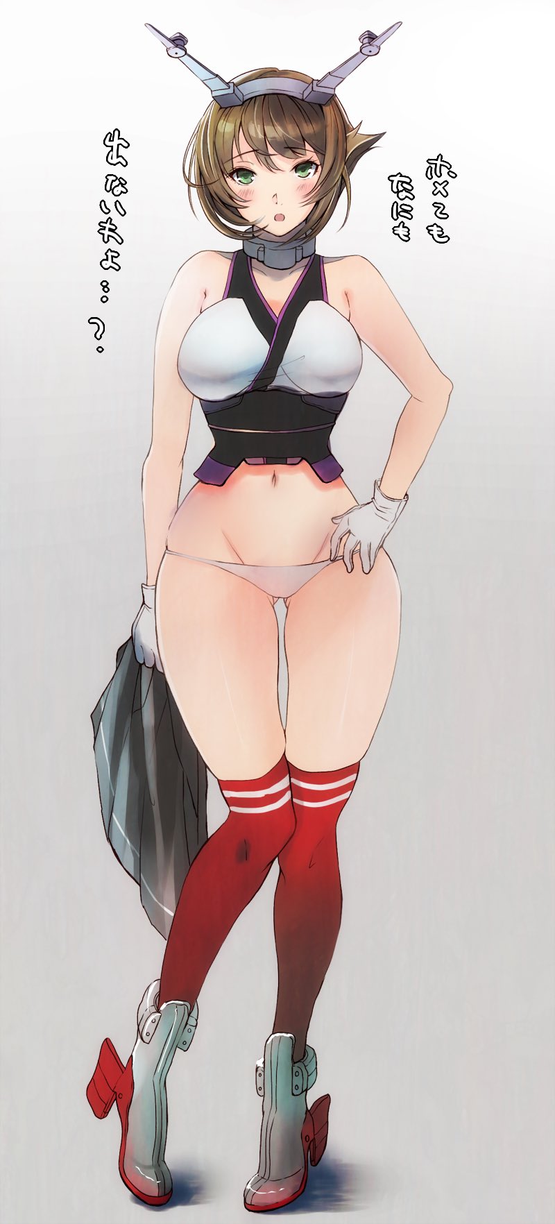 10s, 1girl, bangs, bare_arms, black_skirt, blush, breasts, brown_hair