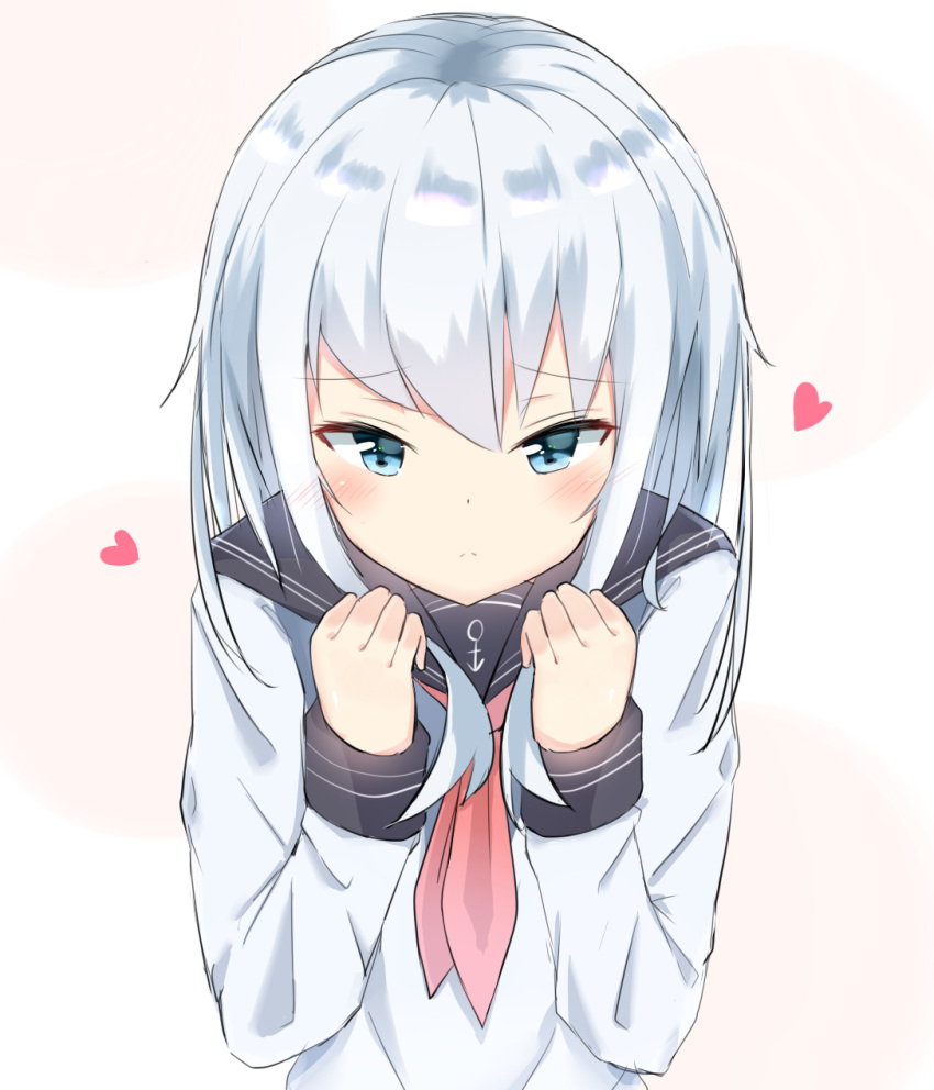 10s, 1girl, anchor_symbol, blue_eyes, blush, clenched_hands, closed_mouth, eyebrows_visible_through_hair