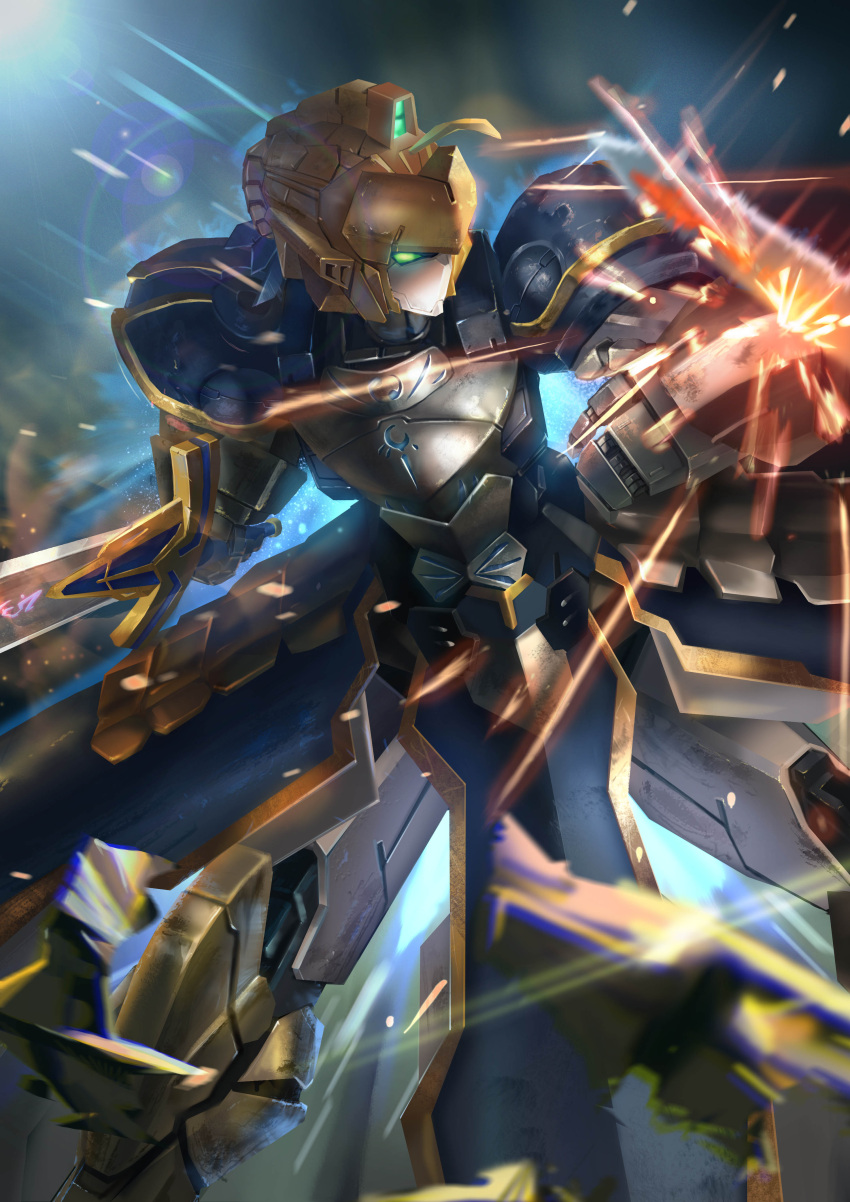 absurdres, ahoge, artoria_pendragon_(all), battle, commentary_request, excalibur, exhaust, fate/stay_night