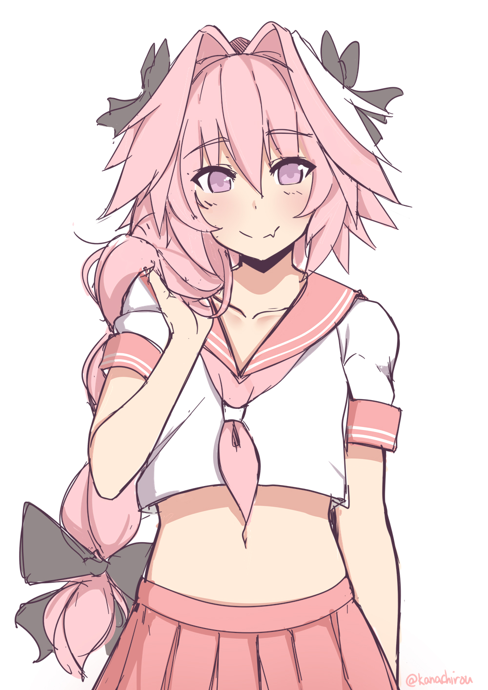 1boy, adjusting_hair, arm_at_side, black_bow, blush, bow, braid, closed_mouth