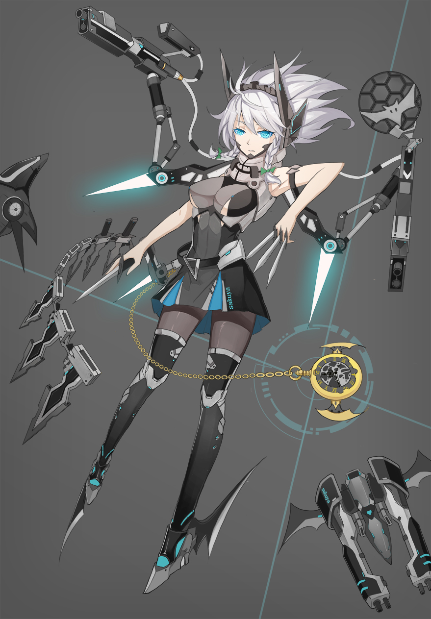 1girl, aqua_eyes, bangs, between_fingers, black_belt, black_legwear, blade, bow