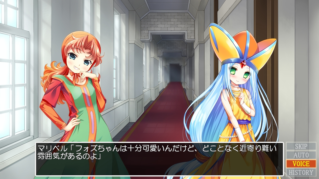 artist_request, blush, breasts, curly_hair, dragon_quest, dragon_quest_vii, dress, fake_screenshot, green_eyes, hat, hood, long_hair, looking_at_viewer, maribel_(dq7), medium_breasts, multiple_girls, redhead, smile, splush_wave