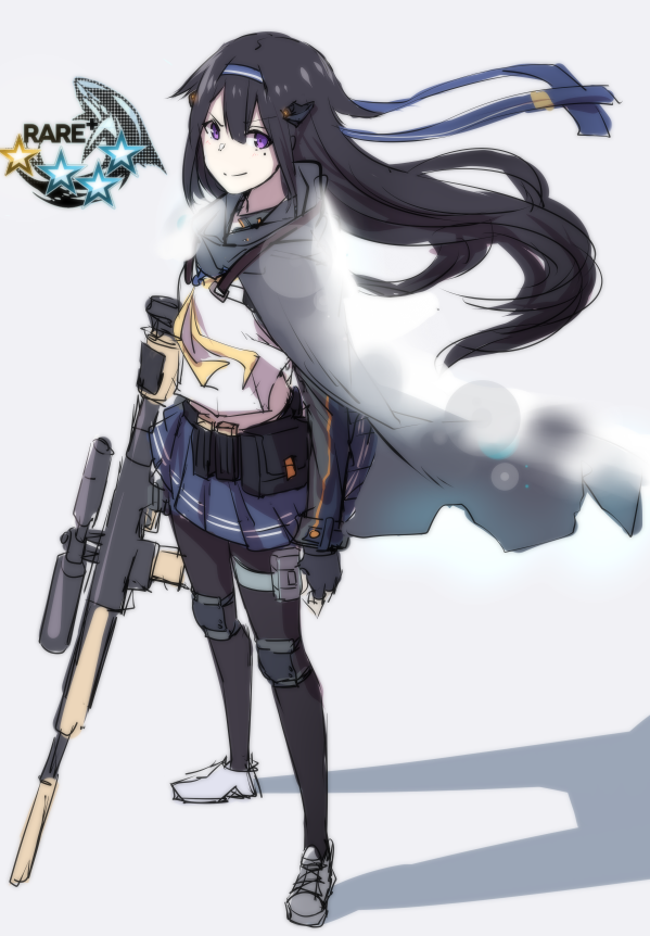 1girl, black_hair, fingerless_gloves, girls_frontline, gloves, gun, hairband, jacket