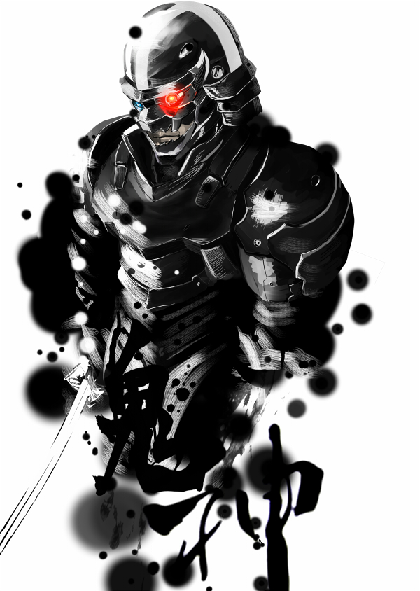 glowing_eye, glowing_eyes, original, raptor_(artist), robot, sword, weapon