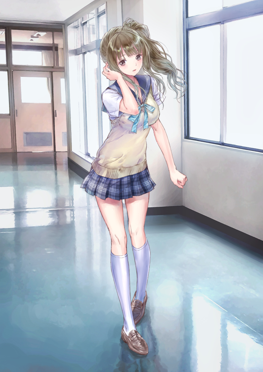 1girl, absurdres, blue_reflection, bow, bowtie, brown_eyes, brown_hair, highres