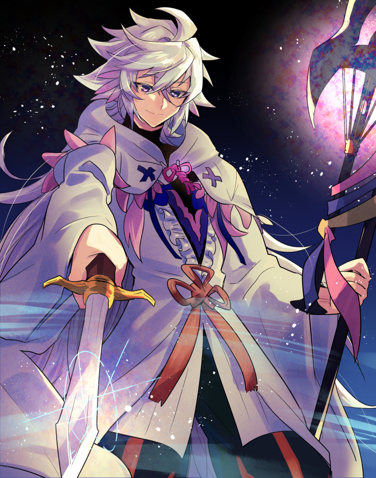 1boy, cape, fate/grand_order, fate_(series), long_hair, makita_(homosapiensu), male_focus, merlin_(fate/stay_night)