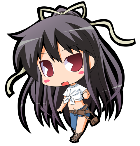 belt, blush, chibi, hair_ribbon, kanzaki_kaori, long_hair, lowres, midriff
