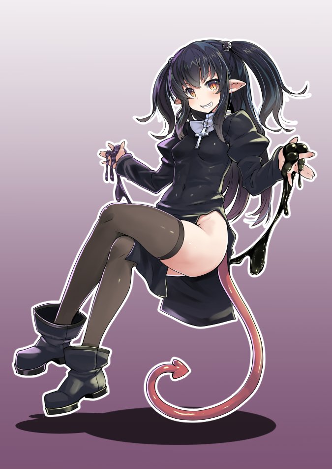 bad_id, bad_twitter_id, black_footwear, black_hair, boots, character_request, commentary_request, covered_navel
