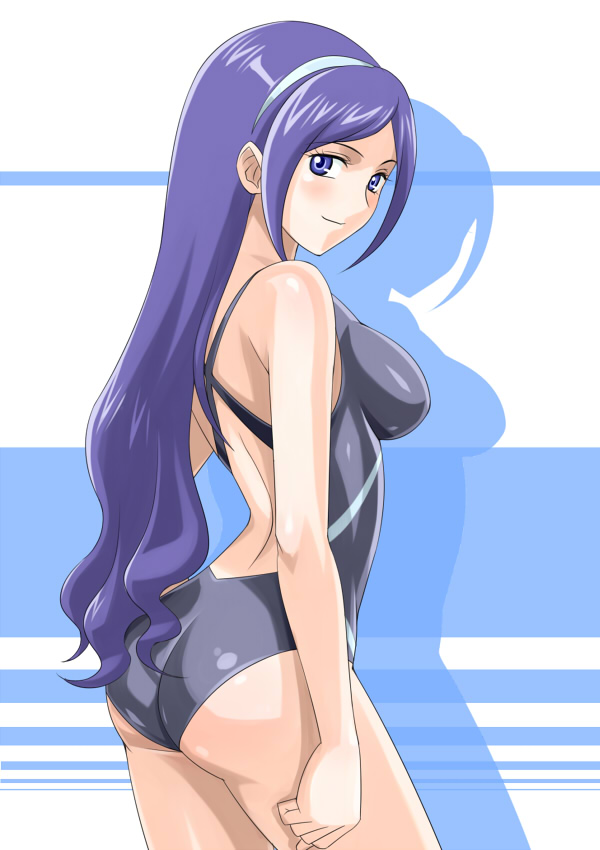 (^_^)_(pixiv198858), aono_miki, ass, blue_eyes, blue_hair, blush, competition_swimsuit, fresh_precure!