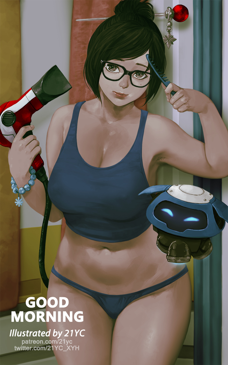 1girl, 21yc_(september_breeze), black_hair, bracelet, breasts, cleavage, comb, glasses